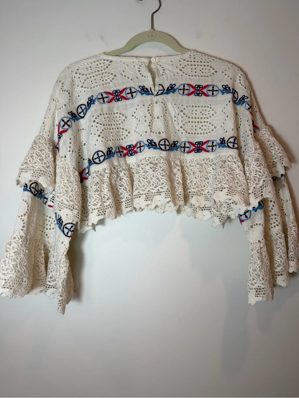 Anthropologie Embroidered Eyelet Lace Crochet Ultra Cropped Shrug XS/S Boho